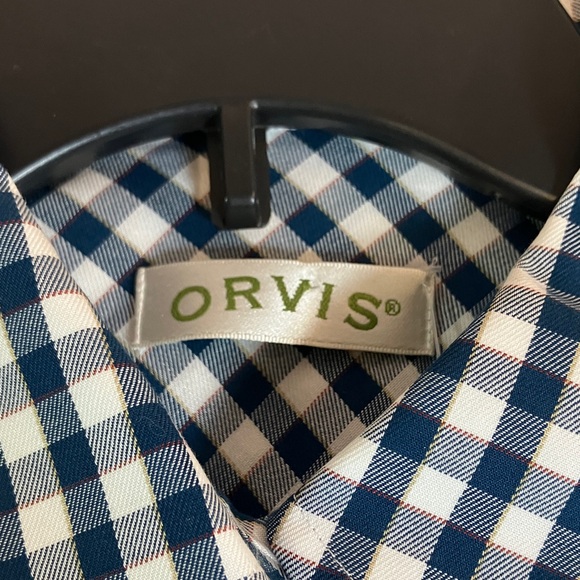 Orvis Navy and White Plaid Button Down Shirt - Picture 2 of 7